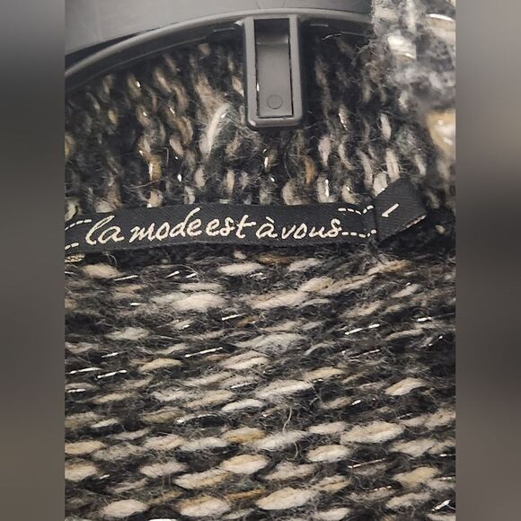 LaModeEstaVous 1/S BlackWhite Lngslv CableKnit WOOLMOHAIRBlend WomenOpenCardigan - Picture 2 of 11